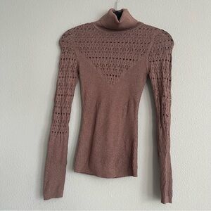 Arden B Metallic Brown Cowl Neck Sweater